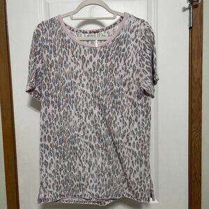 Free People Distressed Pink Leopard Print Tee